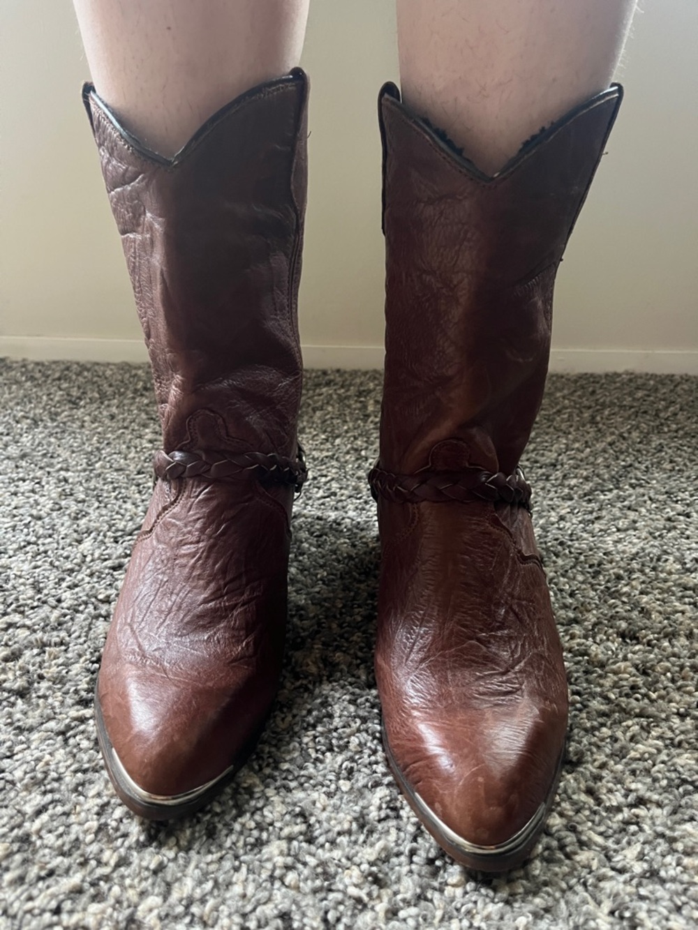 Brown Leather Braided Western Boots
